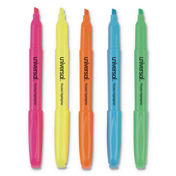 Universal™ Pocket Highlighters, Assorted Ink Colors, Chisel Tip, Assorted Barrel Colors, 5-set freeshipping - TVN Wholesale